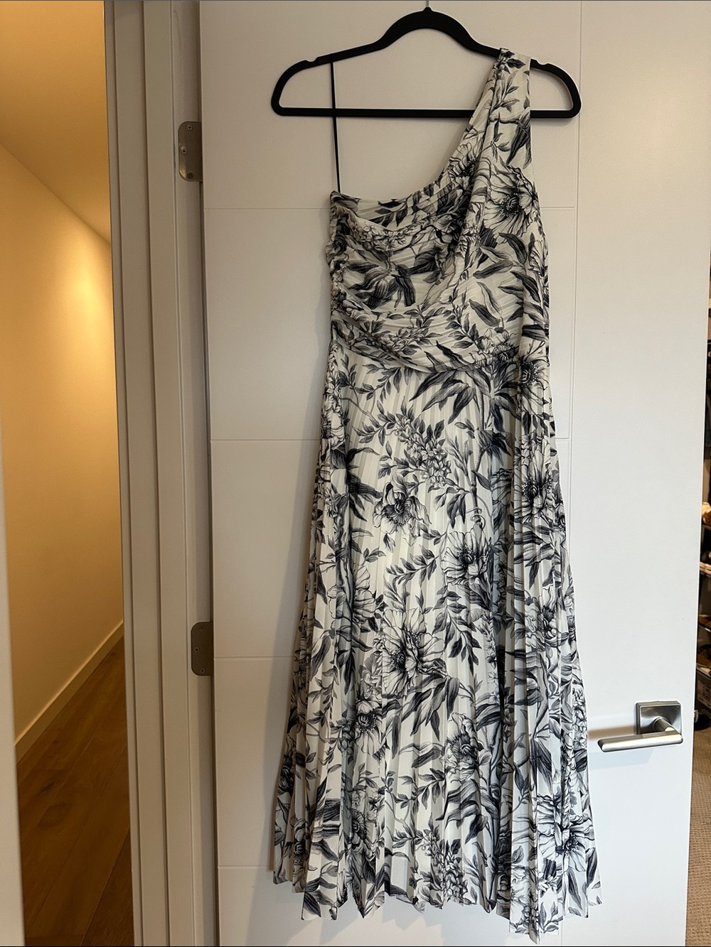 H&M One-Shoulder Black and White Floral Dress